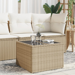 Stół ogrodowy ze szklanym blatem, beżowy 55x55x37 cm, rattan PE