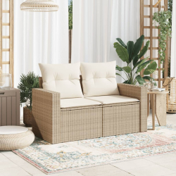 Sofa ogrodowa z poduszkami, 2-osobowa, beż, polirattan
