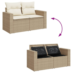 Sofa ogrodowa z poduszkami, 2-osobowa, beż, polirattan