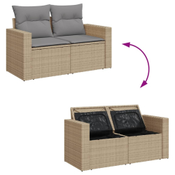 Sofa ogrodowa z poduszkami, 2-osobowa, beż, polirattan