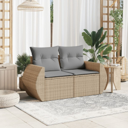 Sofa ogrodowa z poduszkami, 2-osobowa, beżowa, polirattan