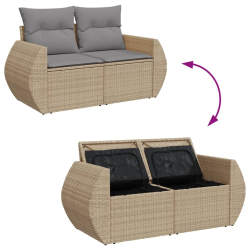 Sofa ogrodowa z poduszkami, 2-osobowa, beżowa, polirattan