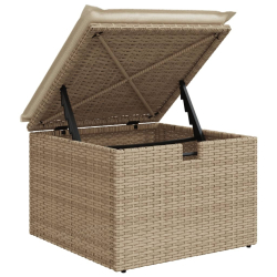 Stołek ogrodowy z poduszką, beżowy, 55x55x37 cm, polirattan