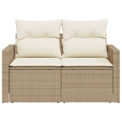 Sofa ogrodowa z poduszkami, 2-osobowa, beż, polirattan