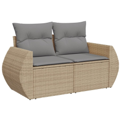 Sofa ogrodowa z poduszkami, 2-osobowa, beż, polirattan