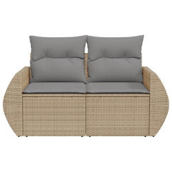 Sofa ogrodowa z poduszkami, 2-osobowa, beż, polirattan