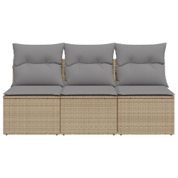 Sofa ogrodowa z poduszkami, 3-osobowa, beż, polirattan
