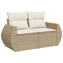 Sofa ogrodowa z poduszkami, 2-osobowa, beż, polirattan