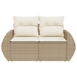 Sofa ogrodowa z poduszkami, 2-osobowa, beż, polirattan