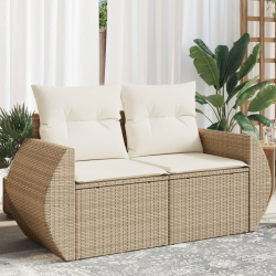 Sofa ogrodowa z poduszkami, 2-osobowa, beż, polirattan