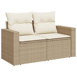 Sofa ogrodowa z poduszkami, 2-osobowa, beż, polirattan