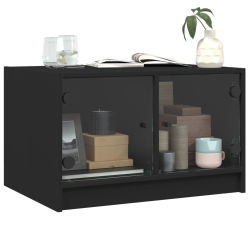 Stolik kawowy ze szklanymi drzwiczkami, czarny, 68x50x42 cm