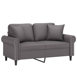 2-osobowa sofa z poduszkami, szara, 120 cm, sztuczna skóra