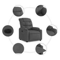 Elektryczny fotel rozkładany, ciemnoszary, obity tkaniną