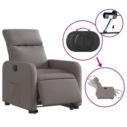 Podnoszony fotel rozkładany, elektryczny, kolor taupe, tkanina