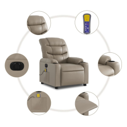 Rozkładany fotel masujący, elektryczny, cappuccino, ekoskóra