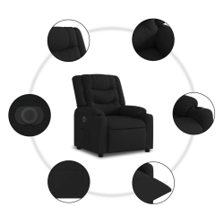 Elektryczny fotel rozkładany, czarny, obity tkaniną