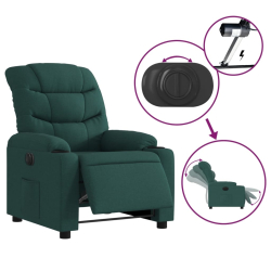 Elektryczny fotel rozkładany, ciemnozielony, obity tkaniną
