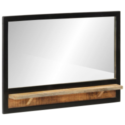 Lustro z półką, 80x8x55 cm, szkło i lite drewno mango