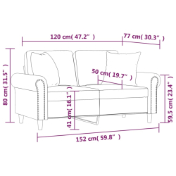 2-osobowa sofa z poduszkami, ciemnoszara, 120 cm, aksamit