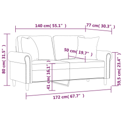 2-osobowa sofa z poduszkami, jasnoszara, 140 cm, aksamit