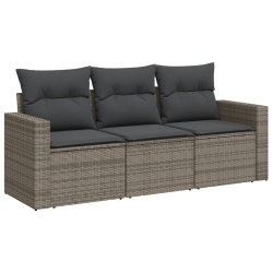 3-częściowa sofa do ogrodu, z poduszkami, szara, polirattanowa