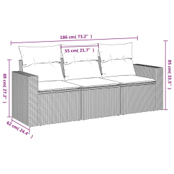 3-częściowa sofa do ogrodu, z poduszkami, szara, polirattanowa
