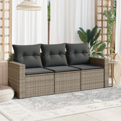 3-częściowa sofa do ogrodu, z poduszkami, szara, polirattanowa