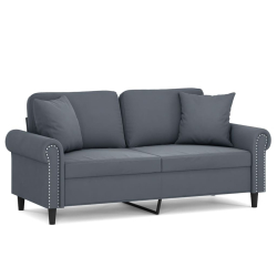 2-osobowa sofa z poduszkami, ciemnoszara, 140 cm, aksamit