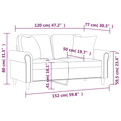 2-osobowa sofa z poduszkami, jasnoszara, 120 cm, aksamit