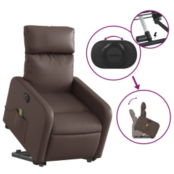 Rozkładany fotel pionizujący z masażem, elektryczny, brązowy