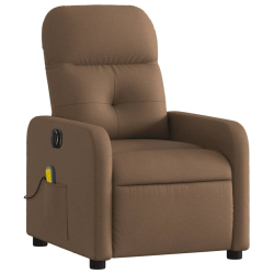 Rozkładany fotel masujący, elektryczny, brązowy, tkanina