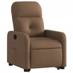 Podnoszony fotel rozkładany, brązowy, obity tkaniną