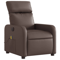 Rozkładany fotel masujący, elektryczny, brązowy, sztuczna skóra
