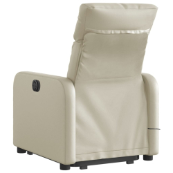 Rozkładany fotel pionizujący z masażem, elektryczny, kremowy
