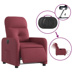 Elektryczny fotel rozkładany, winna czerwień, obity tkaniną