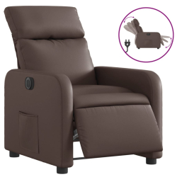 Elektryczny fotel rozkładany, brązowy, obity sztuczną skórą