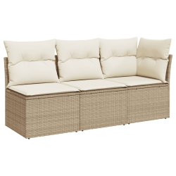 Sofa ogrodowa z poduszkami, 3-osobowa, beżowa, polirattan