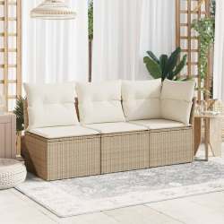 Sofa ogrodowa z poduszkami, 3-osobowa, beżowa, polirattan