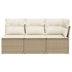 Sofa ogrodowa z poduszkami, 3-osobowa, beżowa, polirattan