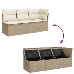 Sofa ogrodowa z poduszkami, 3-osobowa, beżowa, polirattan