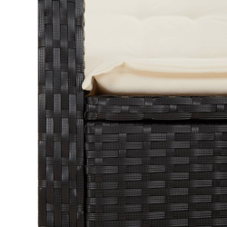 Rozkładana ławka ogrodowa z poduszkami, czarna, polirattan