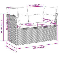 Sofa ogrodowa z poduszkami, 2-osobowa, brązowa, polirattan