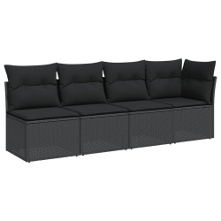 Sofa ogrodowa z poduszkami, 4-osobowa, czarna, polirattan