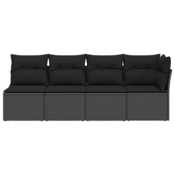 Sofa ogrodowa z poduszkami, 4-osobowa, czarna, polirattan