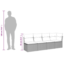 Sofa ogrodowa z poduszkami, 4-osobowa, czarna, polirattan