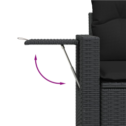 Sofa ogrodowa z poduszkami, 2-osobowa, czarna, polirattan