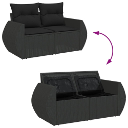 Sofa ogrodowa z poduszkami, 2-osobowa, czarna, polirattan