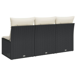 Sofa ogrodowa z poduszkami, 3-osobowa, czarna, polirattan