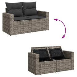 Sofa ogrodowa z poduszkami, 2-osobowa, szara, polirattan